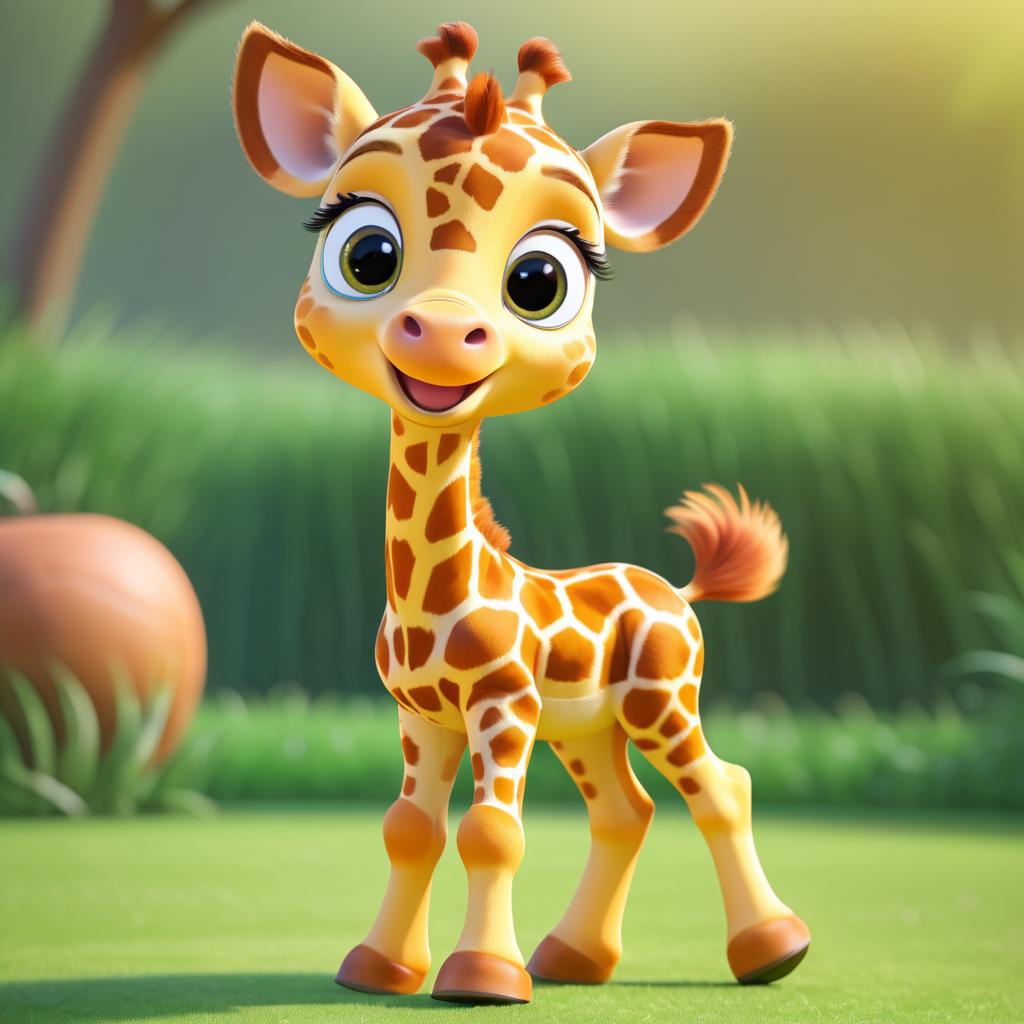 Adorable Pixar-Style Baby Giraffe Art