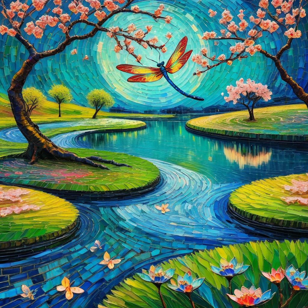 Dreamlike Dragonfly and Cherry Blossom Art