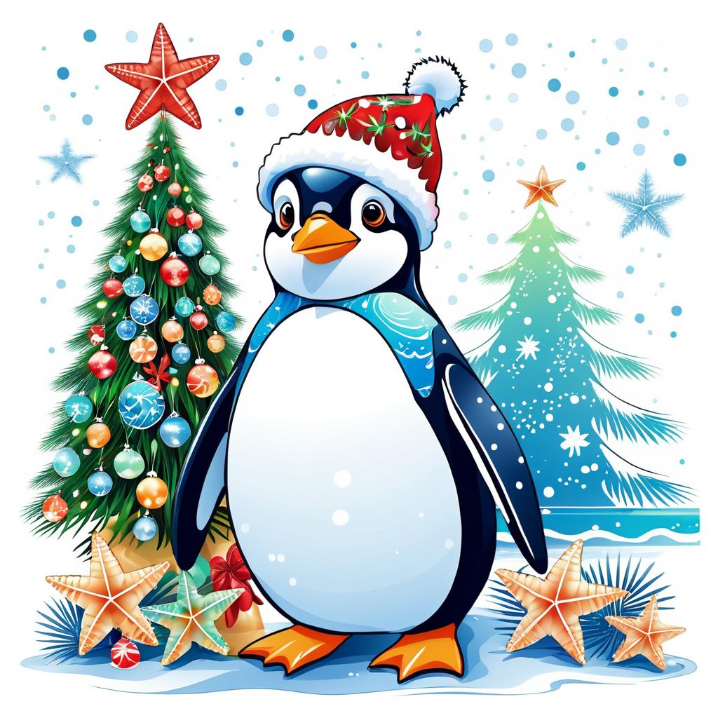 Whimsical Christmas Penguin T-Shirt Design