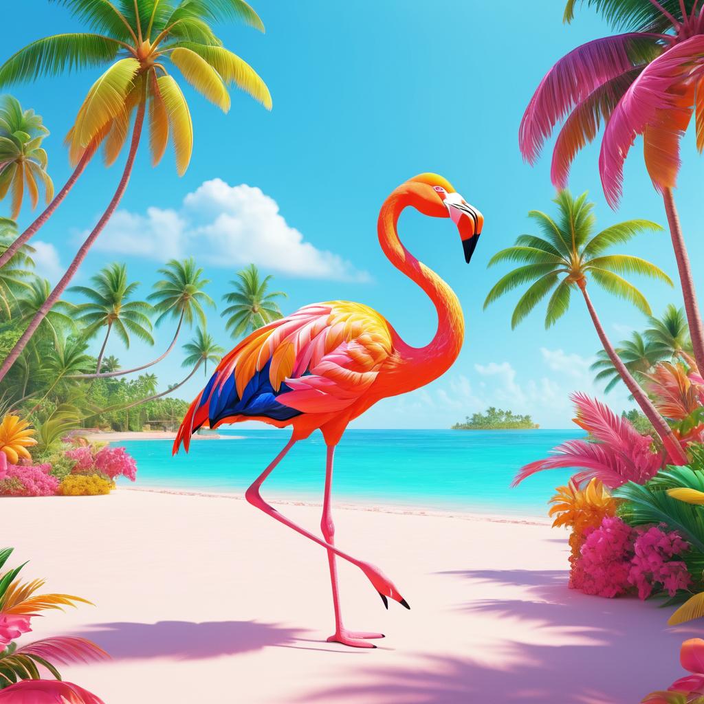 Dancing Giant Flamingo in Tropical Paradise