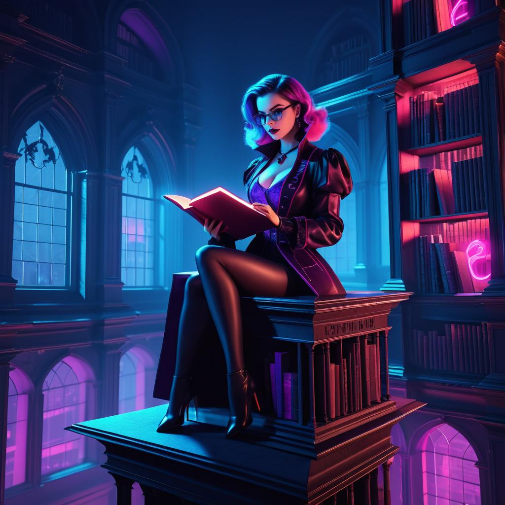 Vampire Librarian in Haunted Library Scene