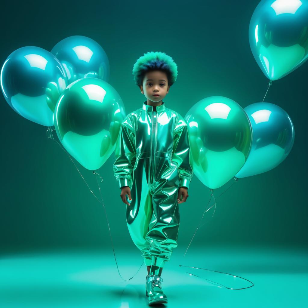 Afrofuturism Boy with Balloons in Jumpsuit