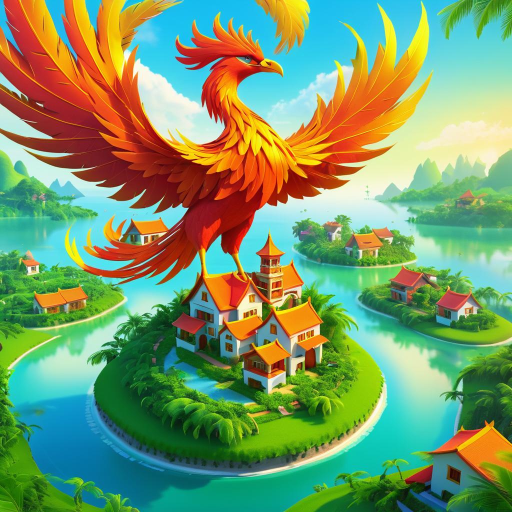 Phoenix Carrying Island: Fantasy Artwork