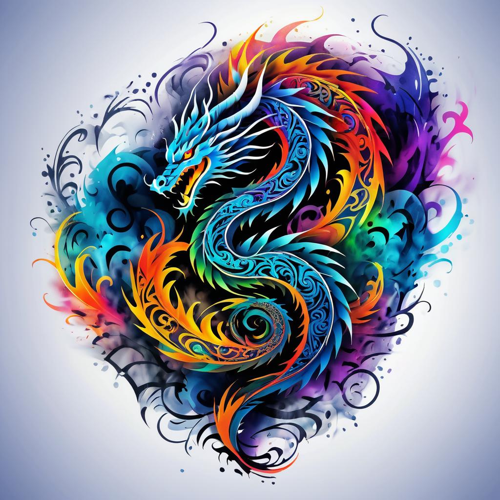 Dynamic Dragon Tattoo Design with Tribal Patterns