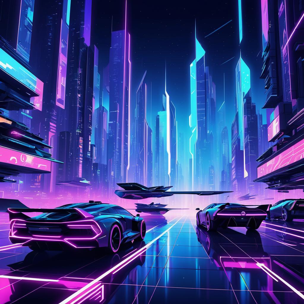 Futuristic Cyberpunk Cityscape with Flying Cars