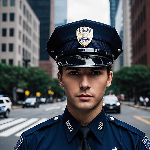 Young Male Police Officer in Urban Setting