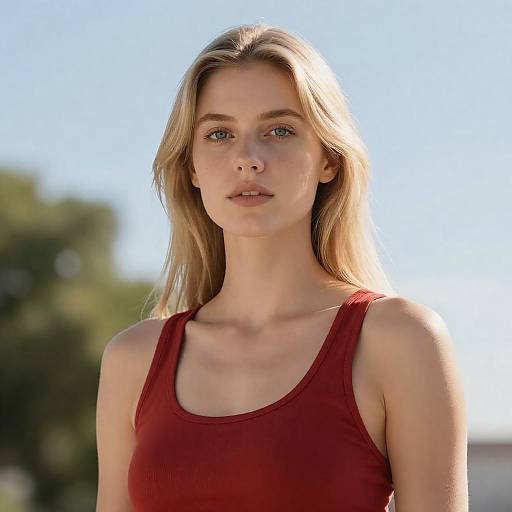 Blonde Woman in Red Tank Top