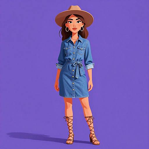 Bohemian Chic Woman in Denim Dress