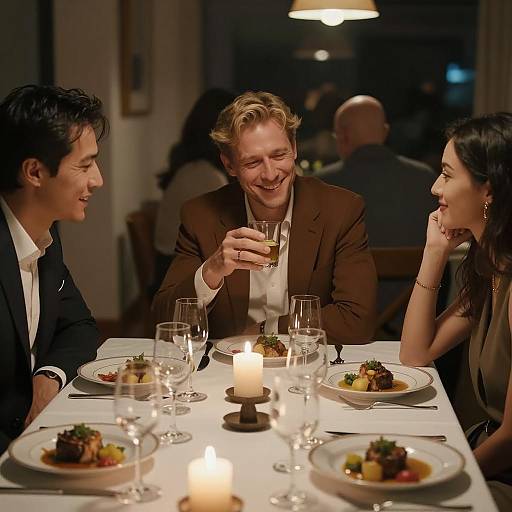 Elegant Dinner Conversation with Drinks