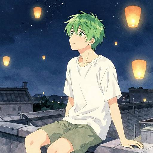 Serene Anime Rooftop Night Scene