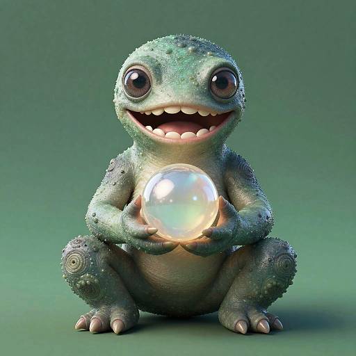 Spheroid Amphibious Creature Holding Orb