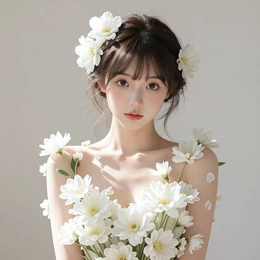 Kawaii Girl Adorned with White Flowers