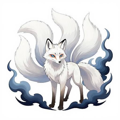 White Nine-Tailed Fox with Blue Smoke