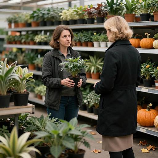 Women shopping for plants in garden center