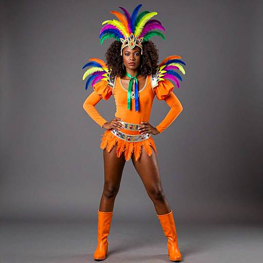 Afro-Caribbean Woman in Colorful Carnival Costume