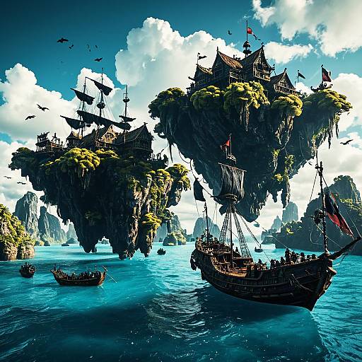 Fantasy Floating Islands with Sky Pirates