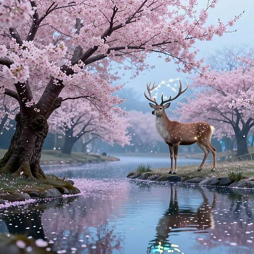 Surreal Cherry Blossom Stag Scene