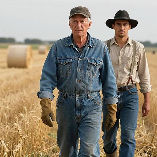 Men Walking in a Wheat Field