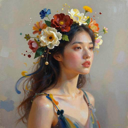 Surreal Portrait of Woman with Floral Crown