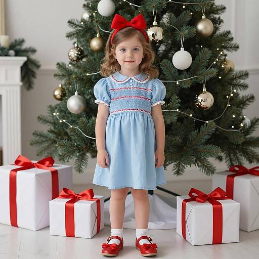 Festive Christmas Scene with Young Girl