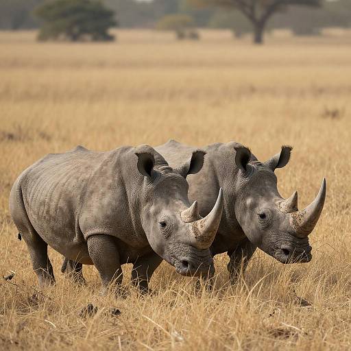 Two Rhinos in Golden Grassland