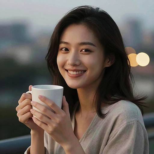 Smiling Woman Holding White Mug
