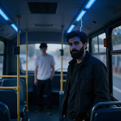 Blue Neon Bus Interior Portrait