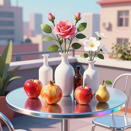 Retro-Futuristic Rooftop Café Still-Life