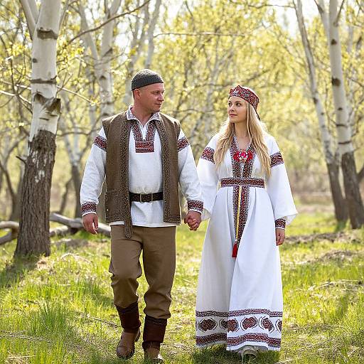 Brave Couple in Russian Fairy Tale Forest