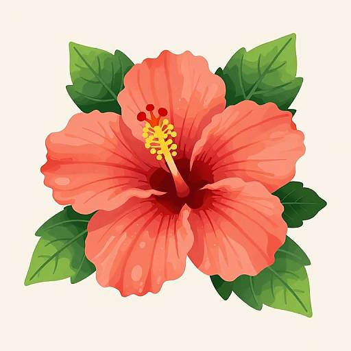 Vibrant Coral Hibiscus Vector Illustration