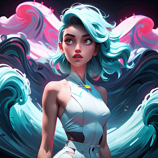 Anime Woman with Blue Ombre Hair