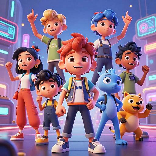 Futuristic Cartoon Characters in Neon City