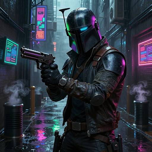 Noir Cyberpunk Bounty Hunter Scene