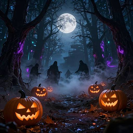 Futuristic Haunted Forest at Dusk