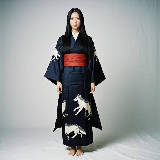 Woman in Traditional Samurai Wolf Kimono