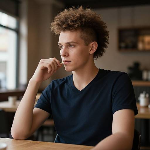 Afro Mohawk Man in Trendy Café