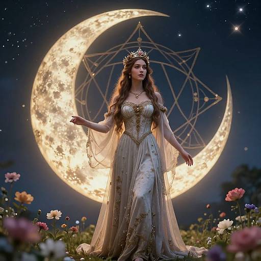 Moon Goddess in Antique Dress with Crown