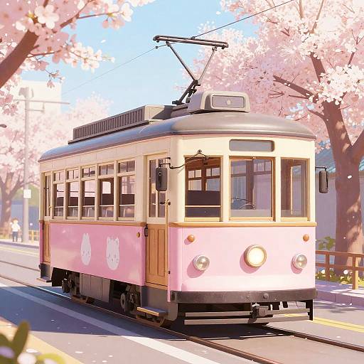 Kawaii Pastel Vintage Tram Illustration