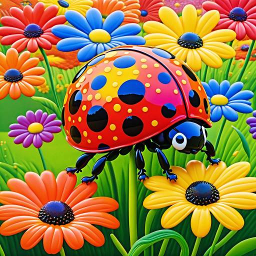 Colorful Ladybug on Vibrant Flowers
