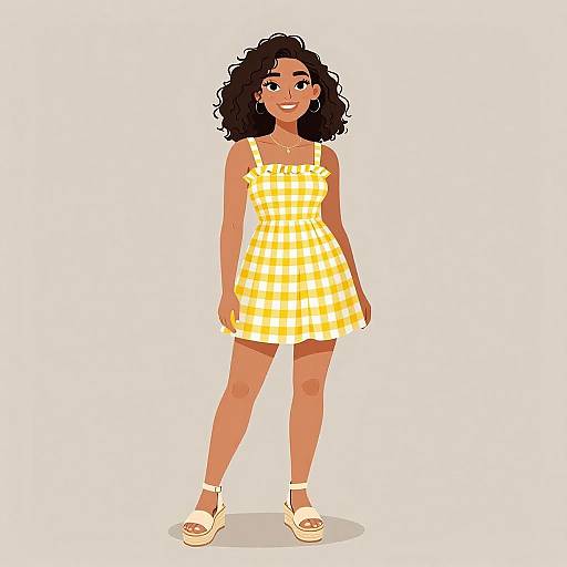 Smiling Woman in Gingham Sundress