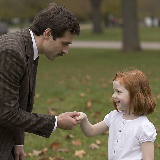 Man Holding Young Girl's Hand in Park