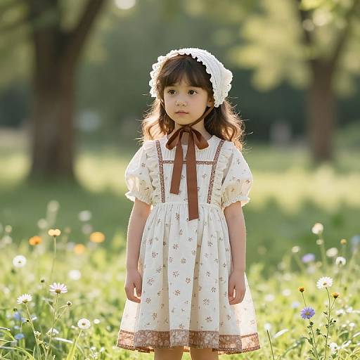 Young Girl in Vintage Countryside Meadow