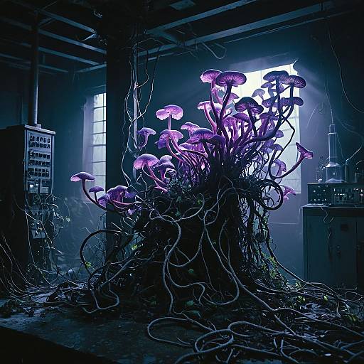 Violet Fungi and Metallic Serpents in Fog