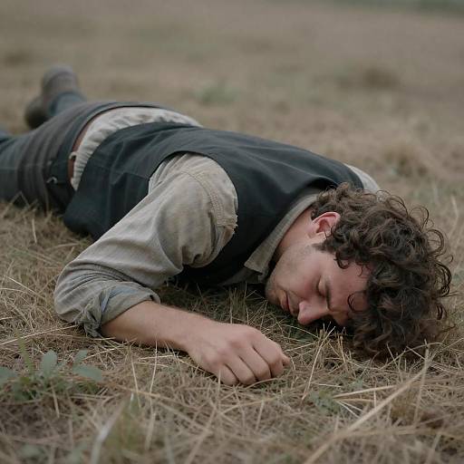 Distressed Man on Dry Grassland