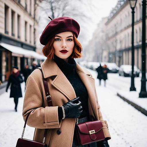 Woman in Classic Winter Street Style with Beret