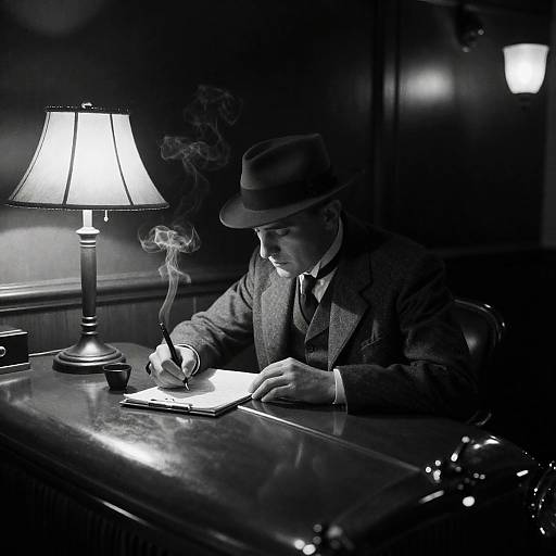 Noir Detective Writing on Classic Car