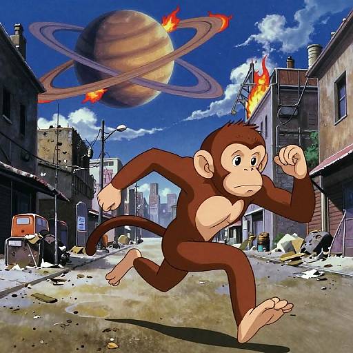Sprite Monkey Running in Flamed City
