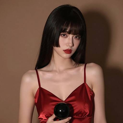 Elegant Woman in Red Satin Dress