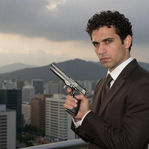 Mysterious Man Overlooking City at Sunset