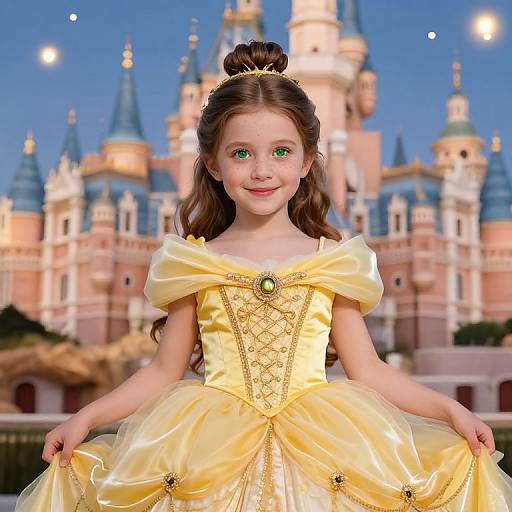 Cheerful Girl in Yellow Princess Dress
